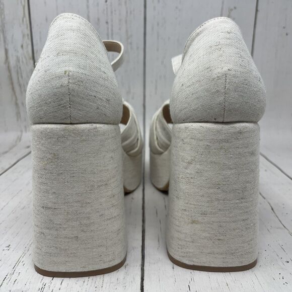 Copper Key Platform Sandals Size 11 Beige Picnic Denim Heels - Picture 5 of 11